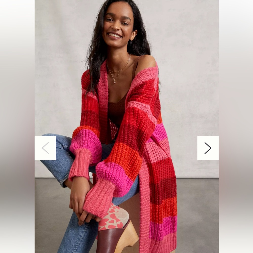 Anthropologie Striped Open-Front Cardigan in Red & Pink